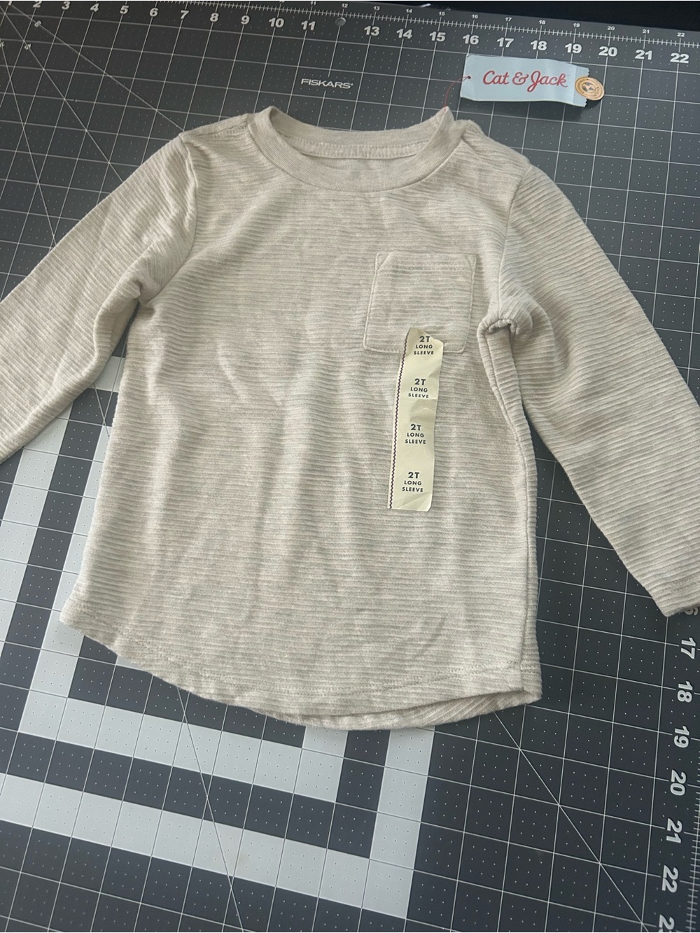 Cat & Jack Light Heather Gray Striped Long Sleeve Pocket Tee